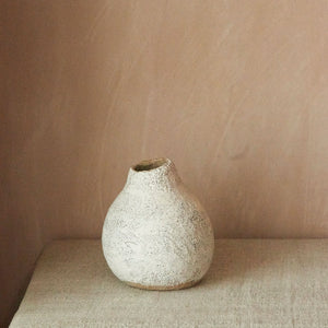 Chalk and Stone Pot, by Be Still. A crank stoneware pot with slip layers creating a beautifully irregular and textured outer surface full of tonal character.