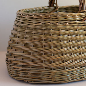 Woven willow basket with handle, handmade by basket maker Catherine Beaumont, using English grown natural willow.