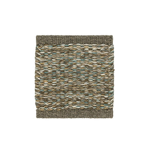 Sample of Kasthall’s Autumn Bay Greta rug woven in pure wool and designed by Gunilla Lagerhem Ullberg.  Greta Autumn Bay rug is a flatweave that blends warm browns and lighter neutrals with aqua blue.