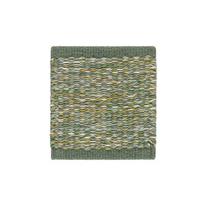 Swatch of Kasthall's summer breeze Greta rug which mixes greens, beiges, blue and lime hues