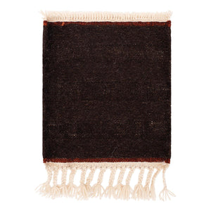 Knots Rugs’ Natural Brown Yak Wool Sumac Kilim Rug is made from 100% Yak wool. It features a textured weave stripe effect in a rich shade of brown and is finished with a deep rusty red border and cream fringe at the ends.