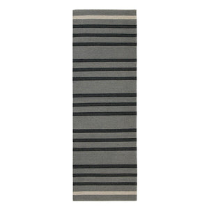 Ash/Black Fleur Runner by Fabula Living features stripes-within-stripes. The well-balanced pattern is woven in harmonious ash grey and black