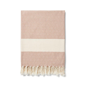 Damla putty organic cotton blanket handwoven with a diamond pattern and finished with a knotted fringe at each end - by Lüks