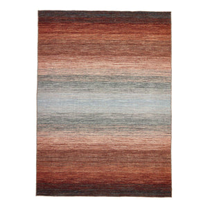 Rezas' Brown Panorama Kelim Rug is a handwoven rug which has an autumnal colour pattern, that transitions from chestnut red browns, graduating into rusty pinks, and contrasting with evening sky blues.
