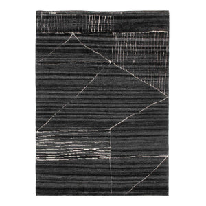 Fields Charcoal Landscape Rug Hand knotted with abstract pattern markings in light grey on rich dark charcoal - by Rezas