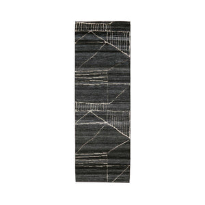 Fields Charcoal Landscape Rug Hand knotted with abstract pattern markings in light grey on rich dark charcoal - by Rezas