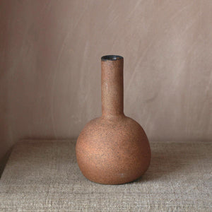 Be Still nut and black tall pot has a rustic terracotta finish and organic shape. Handmade stoneware vase.