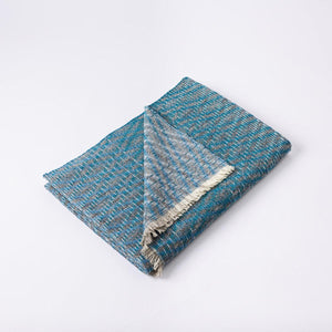 Prussian/Blue Wool & Linen Blanket - Décoraii